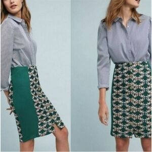 ANTHROPOLOGIE Green Dolan Left Coast Devlin Floral Button Pencil Skirt Medium